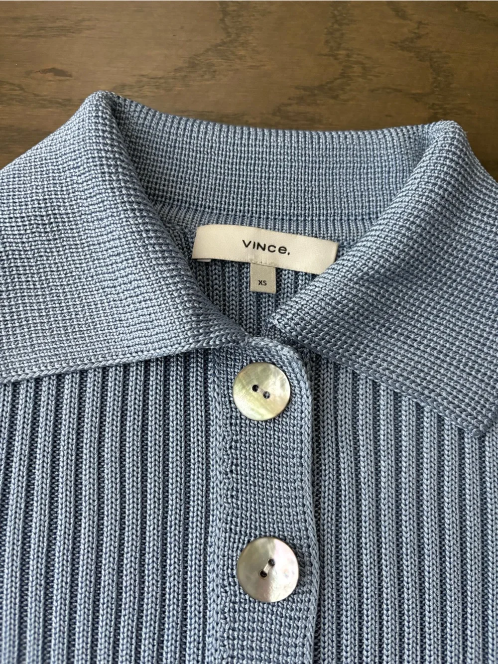 Vince Ribbed Collared Cardigan in Riviera - Picture 3 of 8